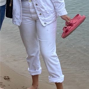 white frame jeans, mid rise, super comfortable